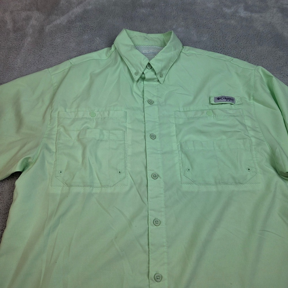 Columbia PFG Fishing‎ Shirt Mens L Short Sleeve Omni-Shade Ventilated Mint Green
